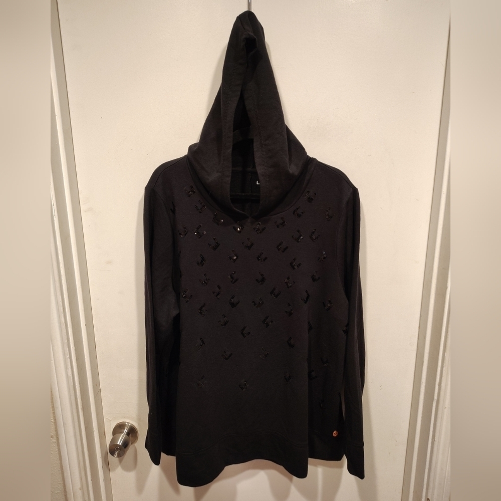 LIVI Lane Bryant NWT Sequin Front Black Pullover Hoodie Sz 18/20 Casual Workout